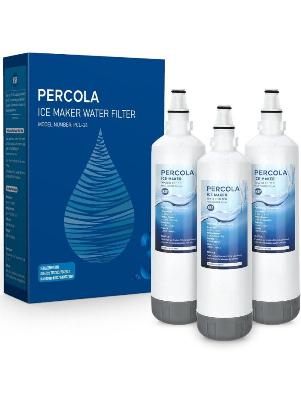High-Efficiency Ice Maker Water Filter Replacement, 3-Pack for Clean Ice